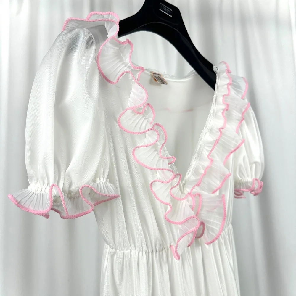 Vintage Bloomies Ivory Ruffle Nightgown Romantic Maxi Small - Picture 8 of 16